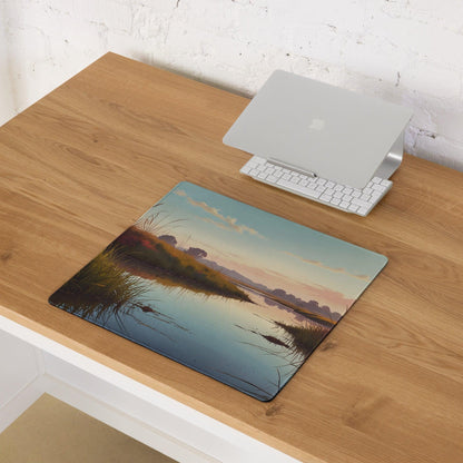 Serene sunset river landscape gaming mouse pad with non-slip base