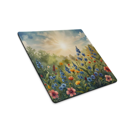 Sunrise Meadow square gaming mouse pad with vibrant floral design