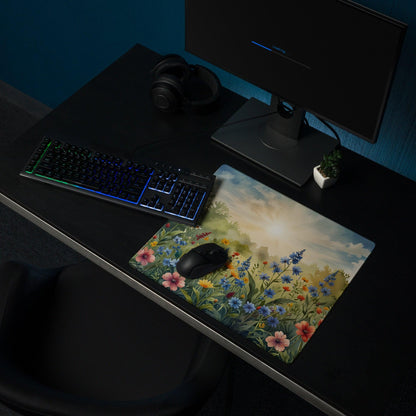Sunrise Meadow floral gaming mouse pad with sunlit wildflowers