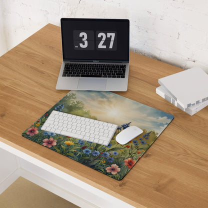 Sunrise Meadow floral gaming mouse pad with sunlit meadow and wildflowers
