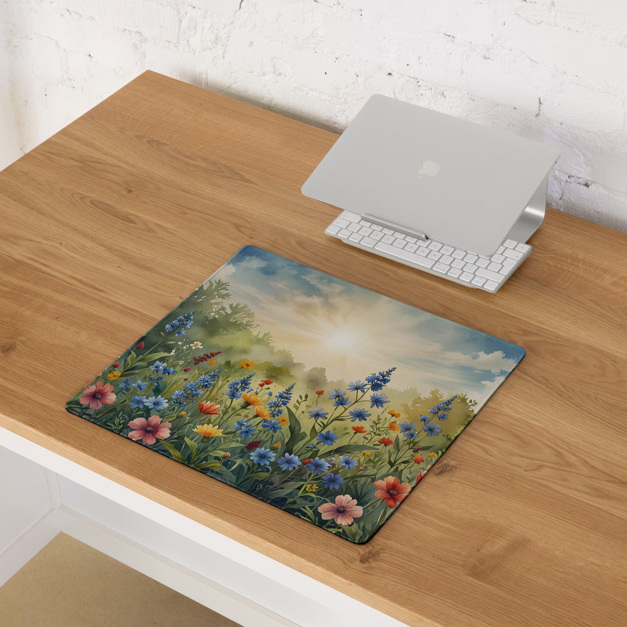 Sunrise Meadow floral gaming mouse pad with vibrant wildflowers meadow