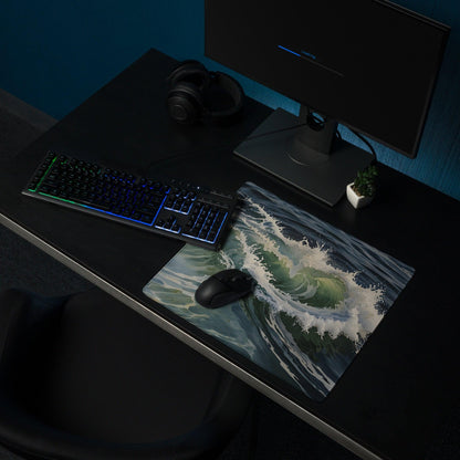 Dynamic ocean wave green gaming mouse pad, large non-slip surface
