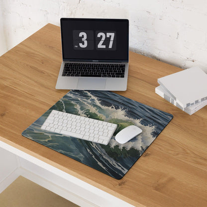 Dynamic Ocean Wave large non-slip gaming mouse pad in deep blue