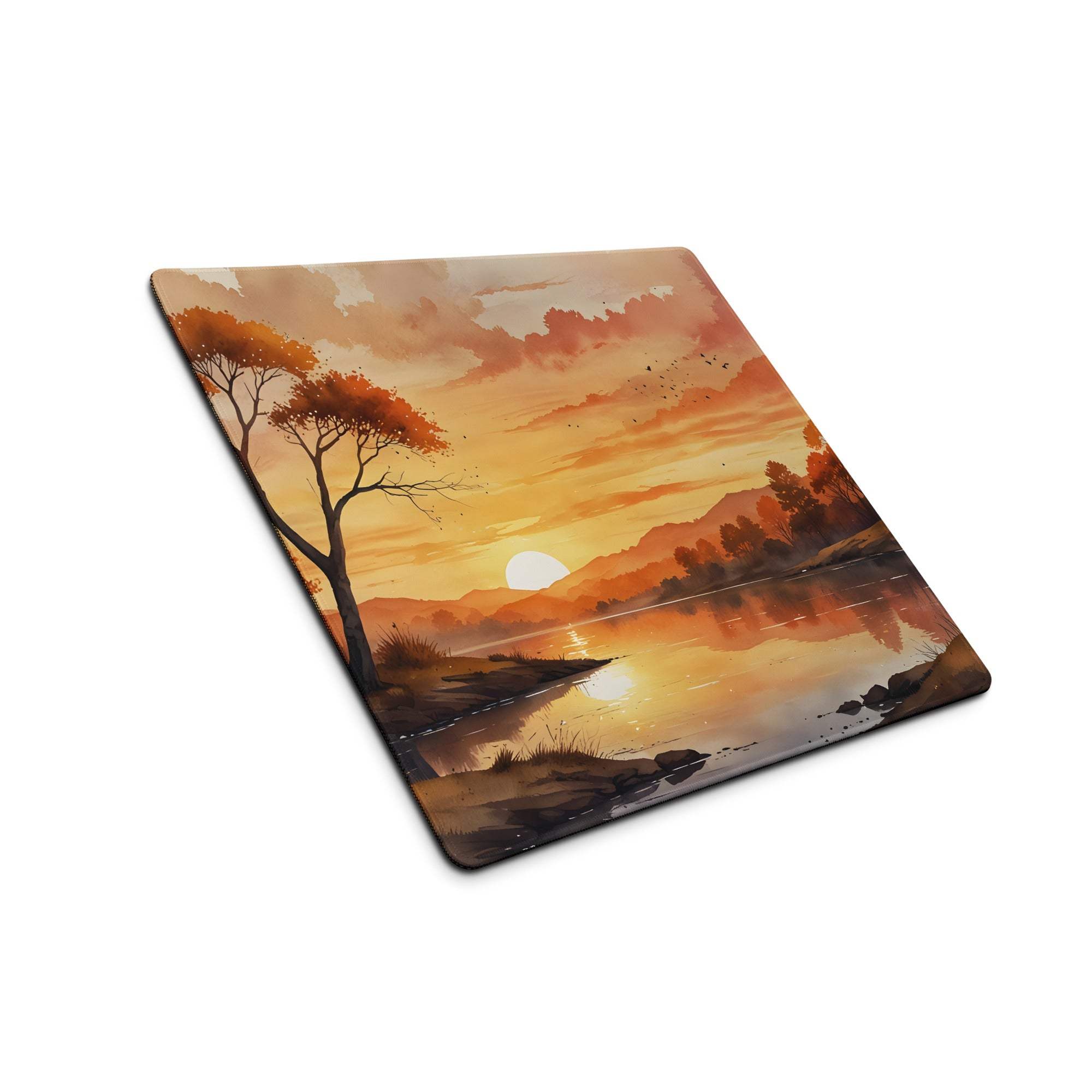 Large warm sunset landscape gaming mouse pad with non-slip bottom