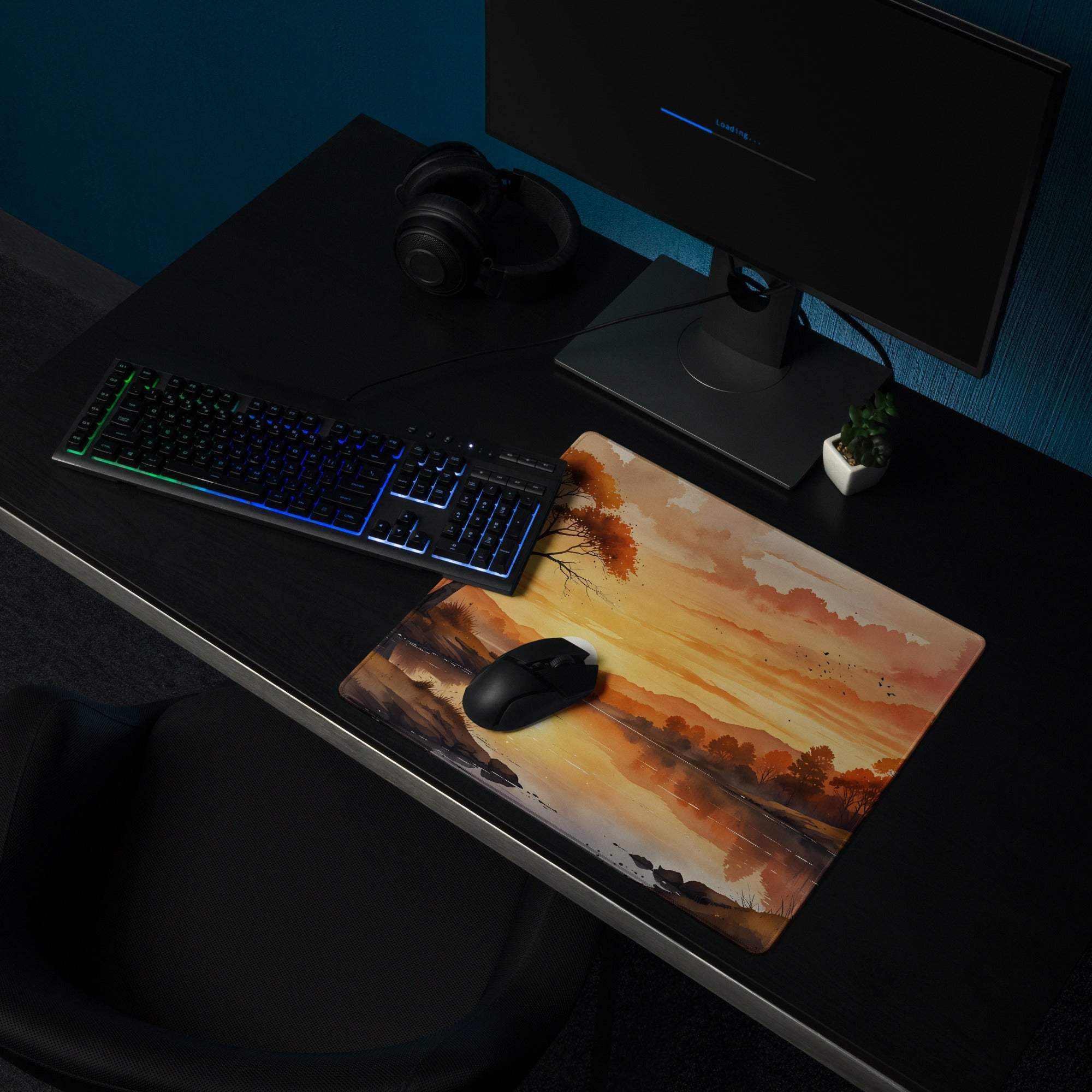 Large warm sunset landscape gaming mouse pad with non-slip bottom