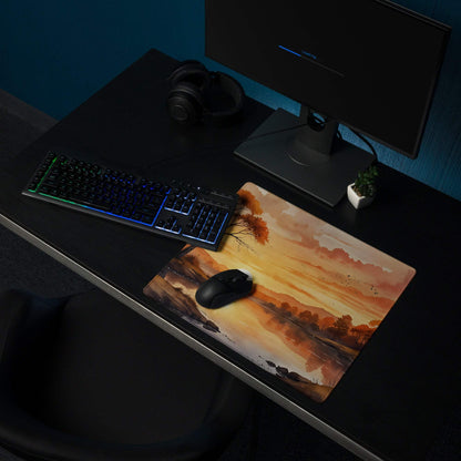 Large warm sunset landscape gaming mouse pad with non-slip bottom
