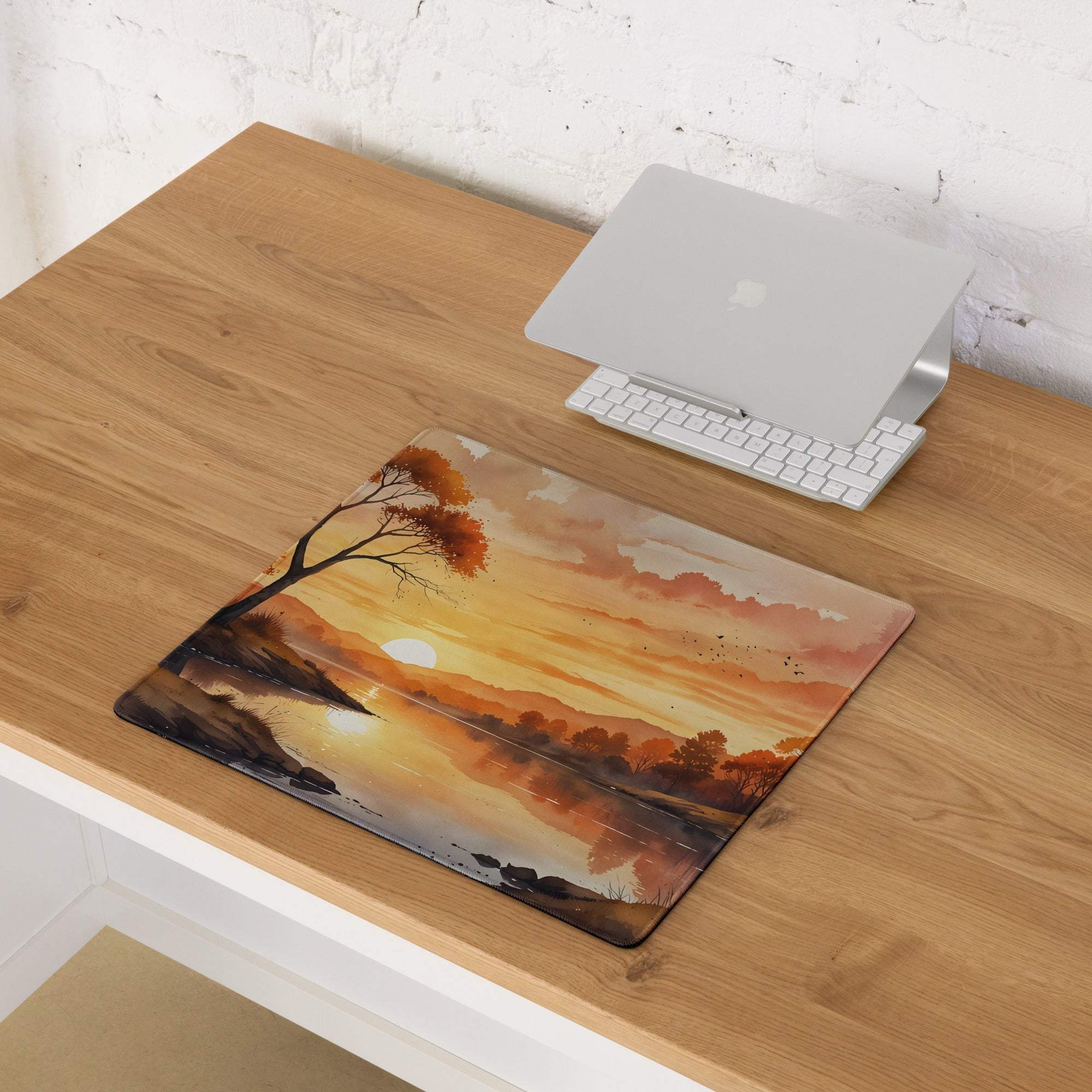 Large warm sunset landscape gaming mouse pad with non-slip bottom
