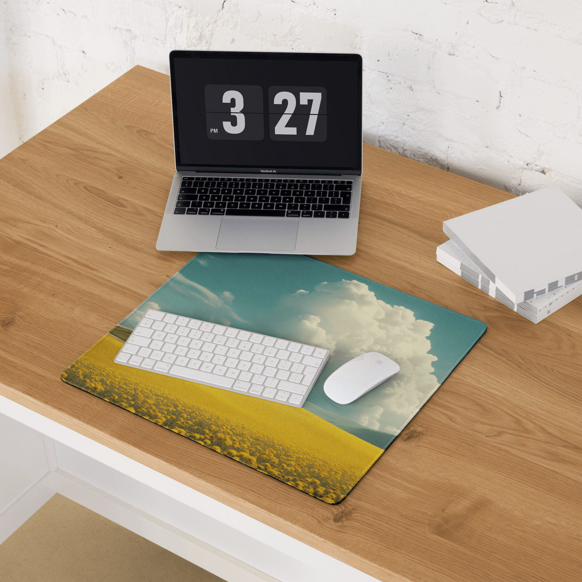 Dreamy Landscape gaming mouse pad with white house, red tree on yellow field