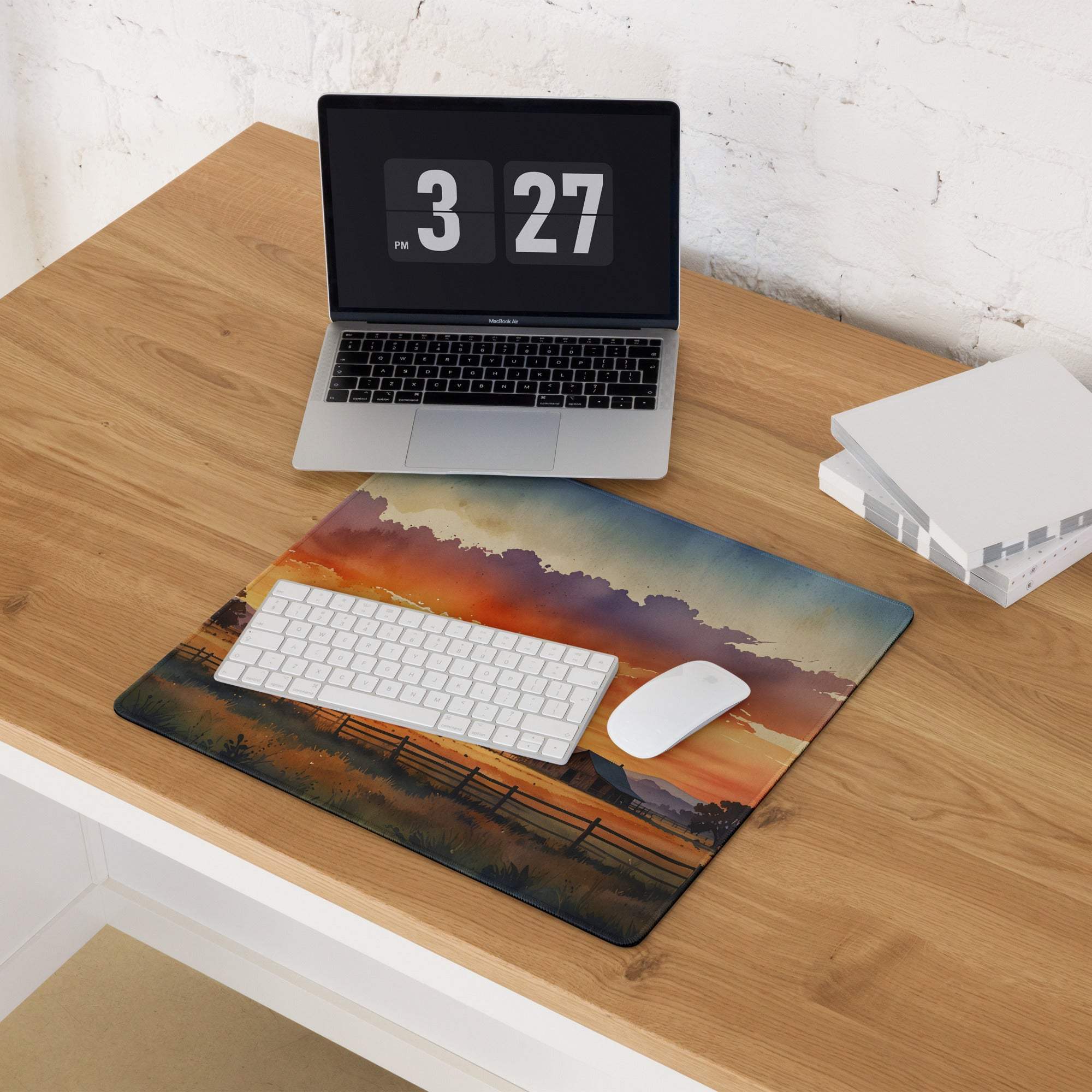 Warm sunset rural landscape large gaming mouse pad with non-slip backing