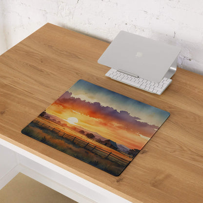 Warm sunset rural landscape large gaming mouse pad with non-slip backing