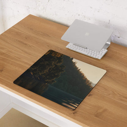 Premium large gaming mouse pad with trees in water reflection print