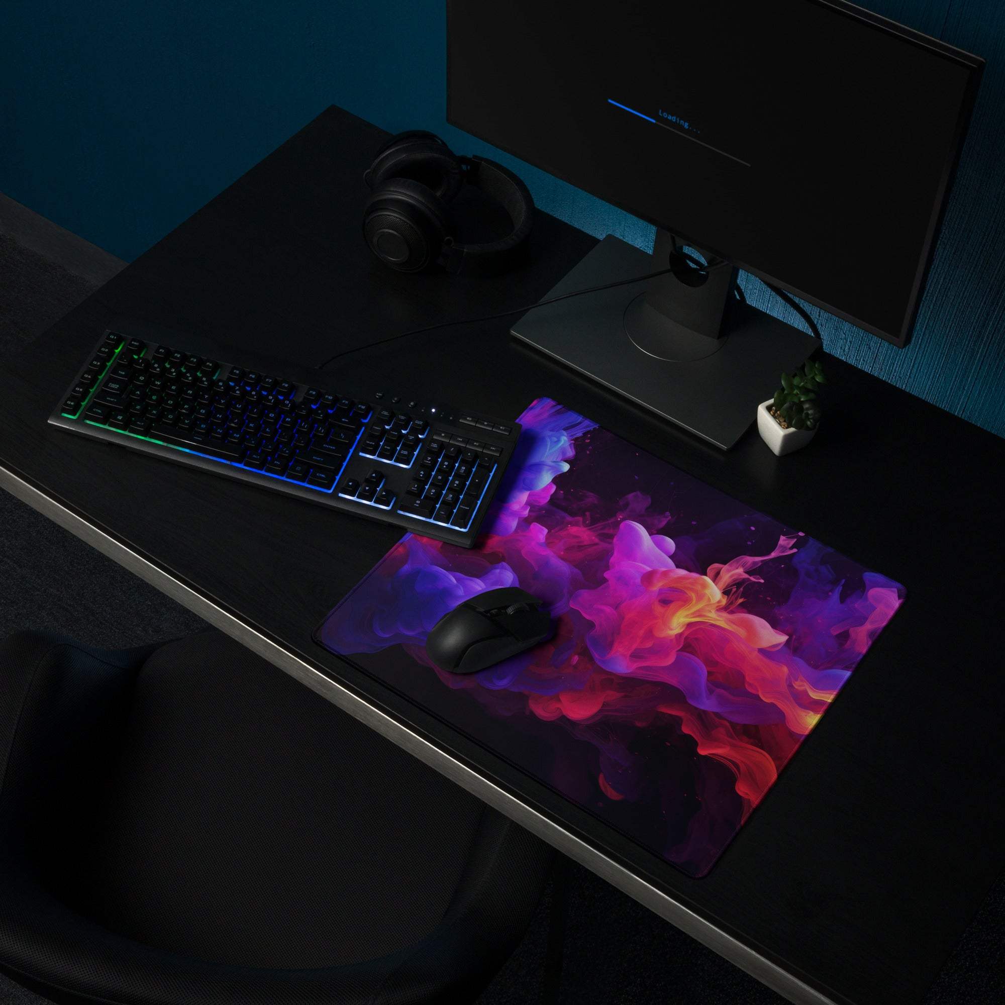 Vibrant nebula smoke abstract gaming mouse pad with non-slip base