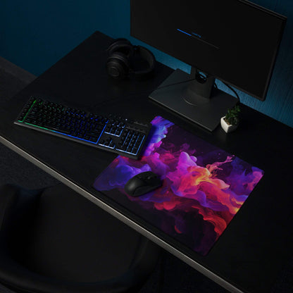 Vibrant nebula smoke abstract gaming mouse pad with non-slip base