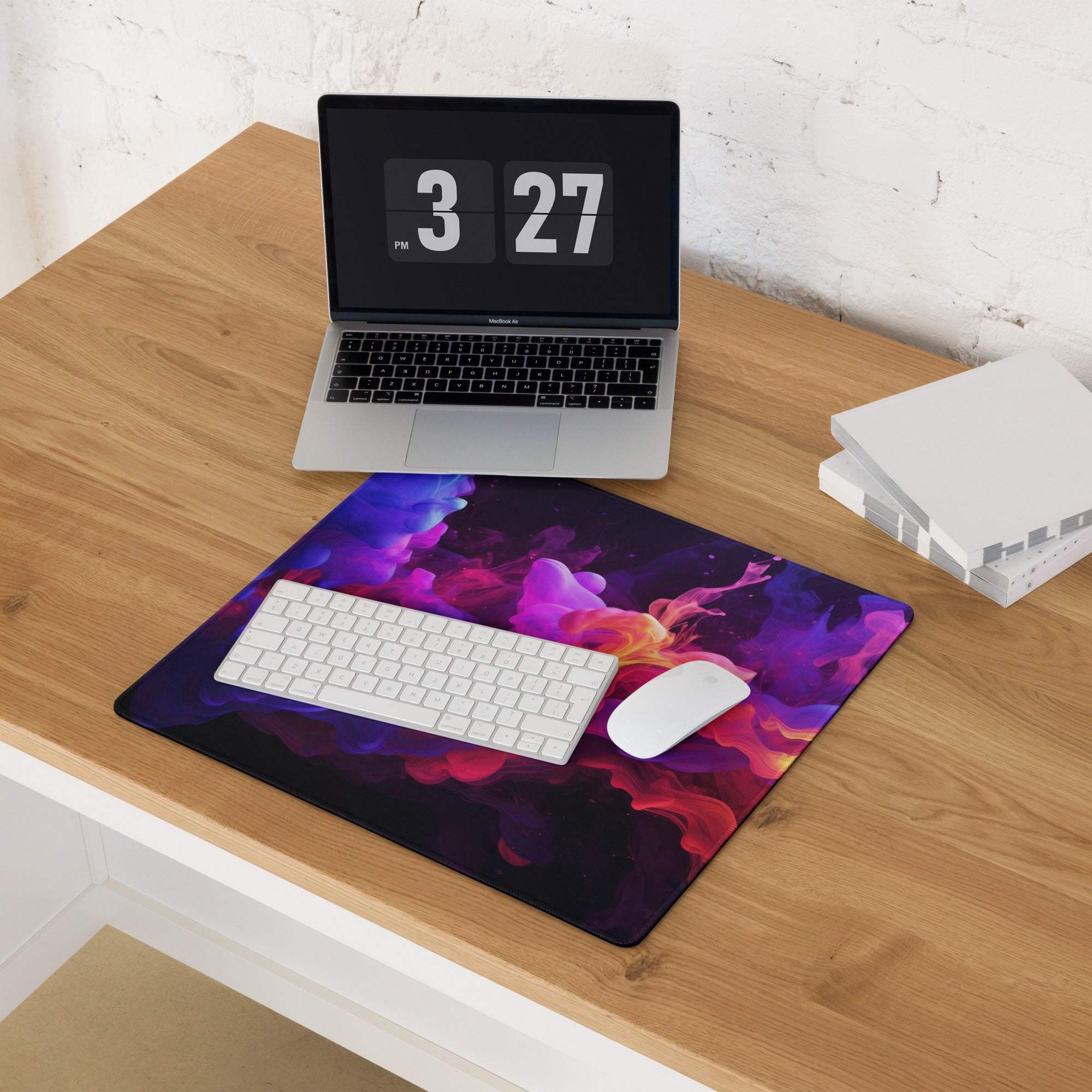 Vibrant nebula smoke abstract gaming mouse pad with non-slip base