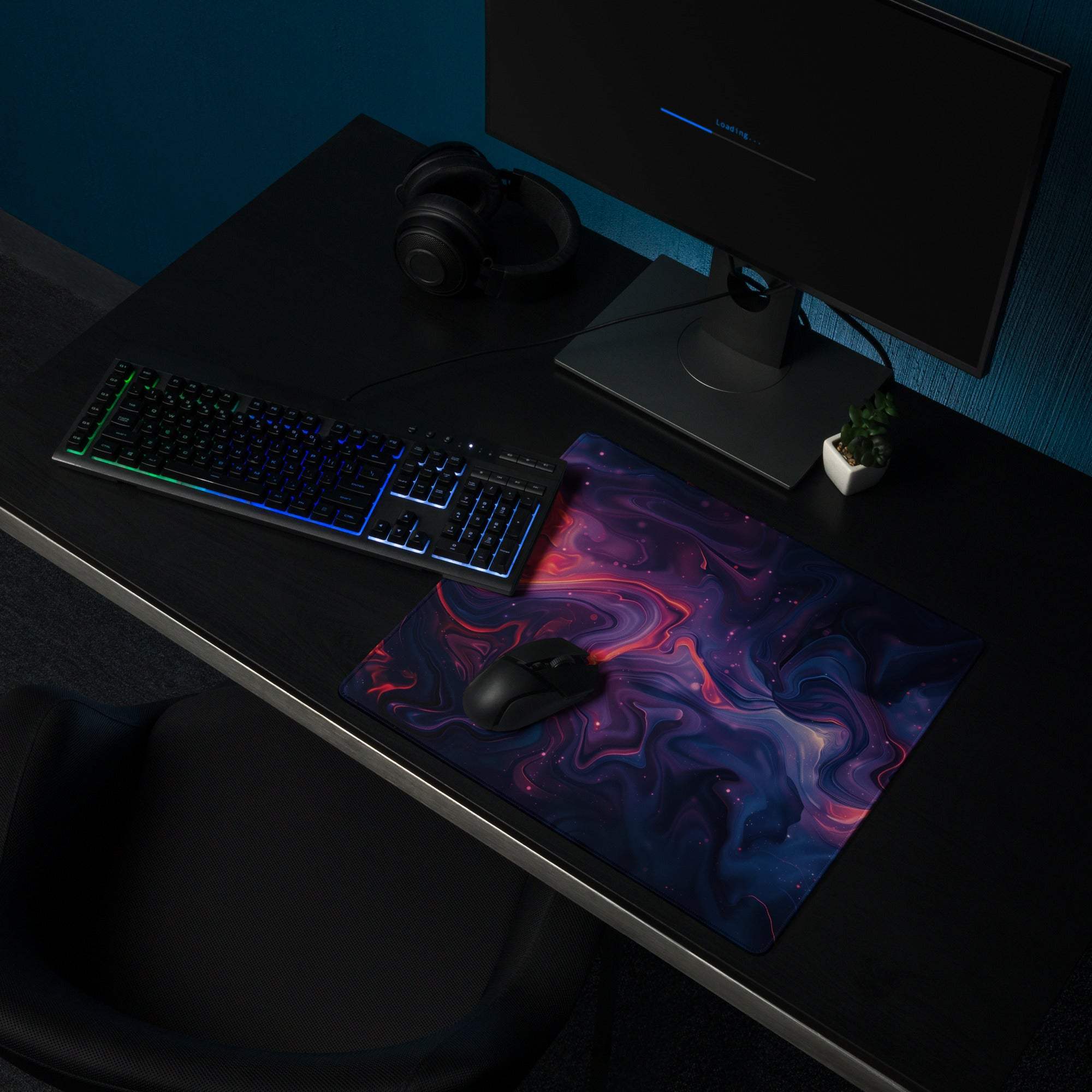 Vibrant nebula gaming mouse pad large size with non-slip base