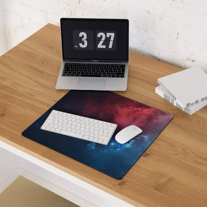 Cosmic Nebula gaming mouse pad with vibrant swirls, non-slip base, stitched edges