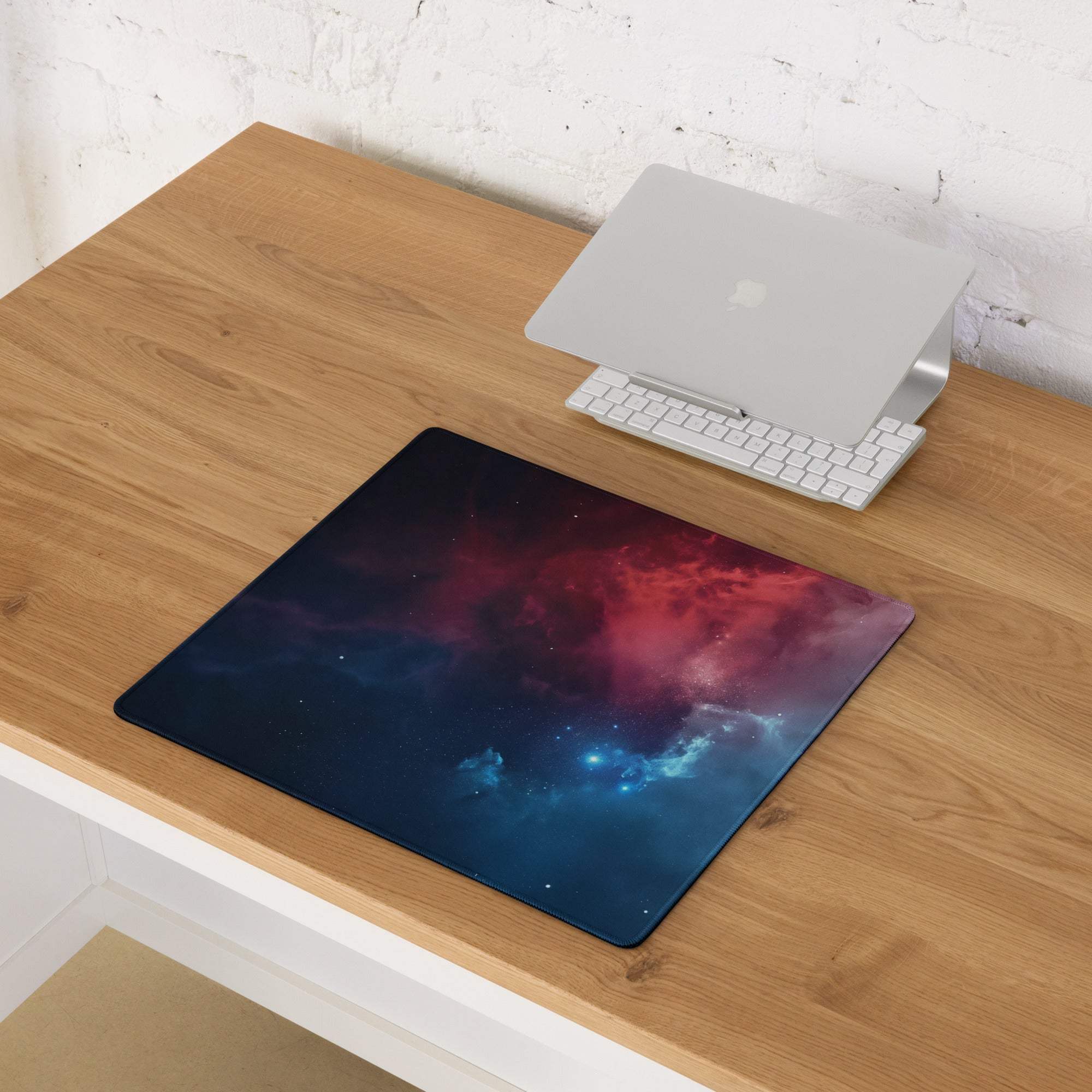 Large cosmic nebula gaming mouse pad with non-slip base and stitched edges