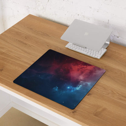 Large cosmic nebula gaming mouse pad with non-slip base and stitched edges