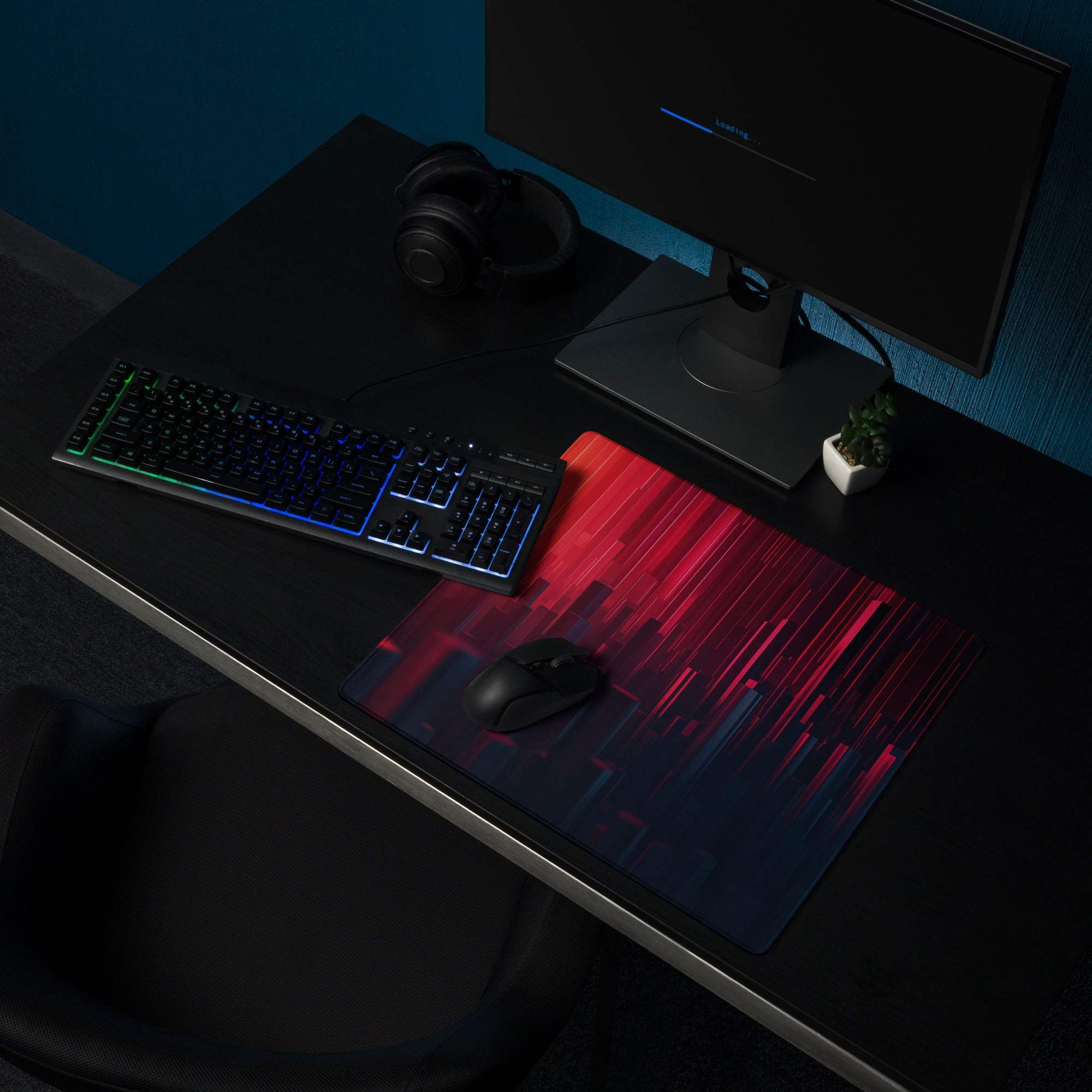 Cyberpunk neon city gradient gaming mouse pad red black design