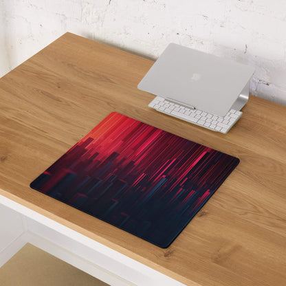 Cyberpunk neon city gradient gaming mouse pad in red blue streaks