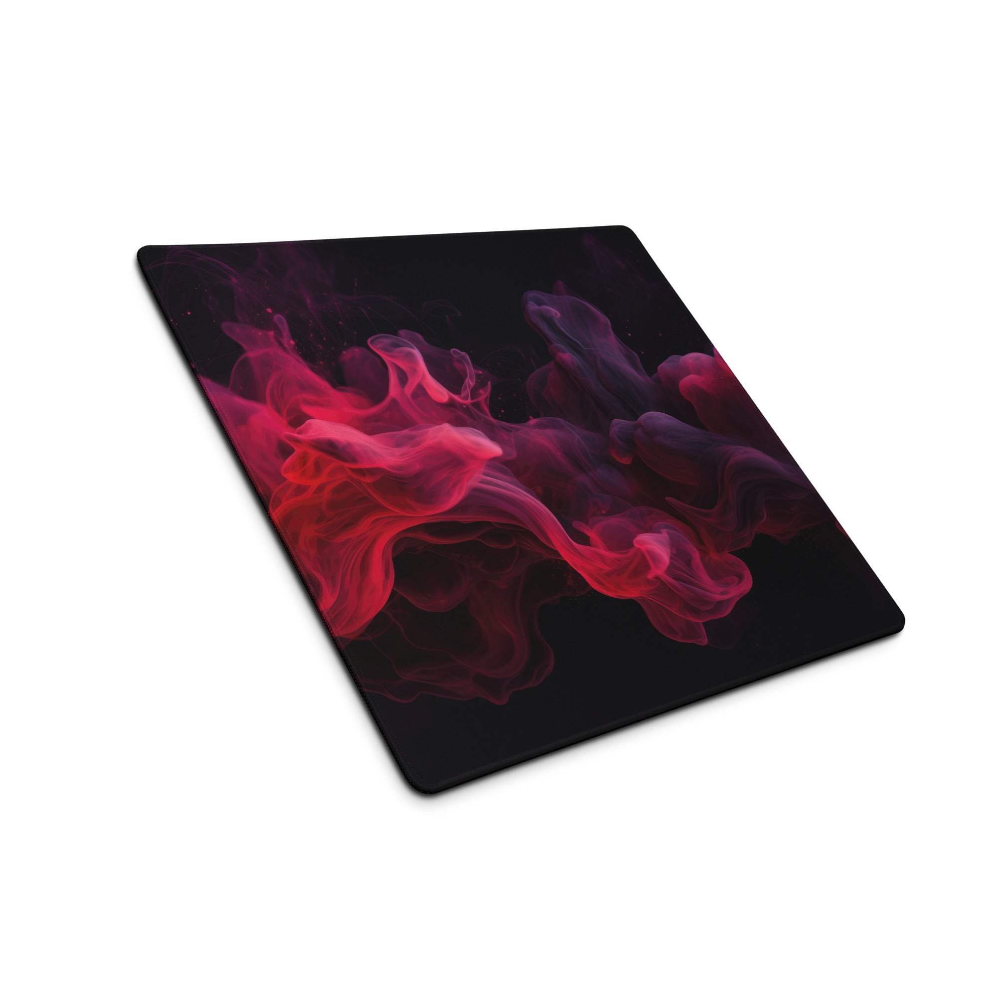Premium ultra wide gaming mouse pad with vivid red purple smoke on black