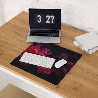 Premium ultra wide gaming mouse pad with vivid red purple smoke on black