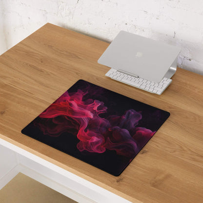 Premium ultra wide gaming mouse pad with vivid red purple smoke on black