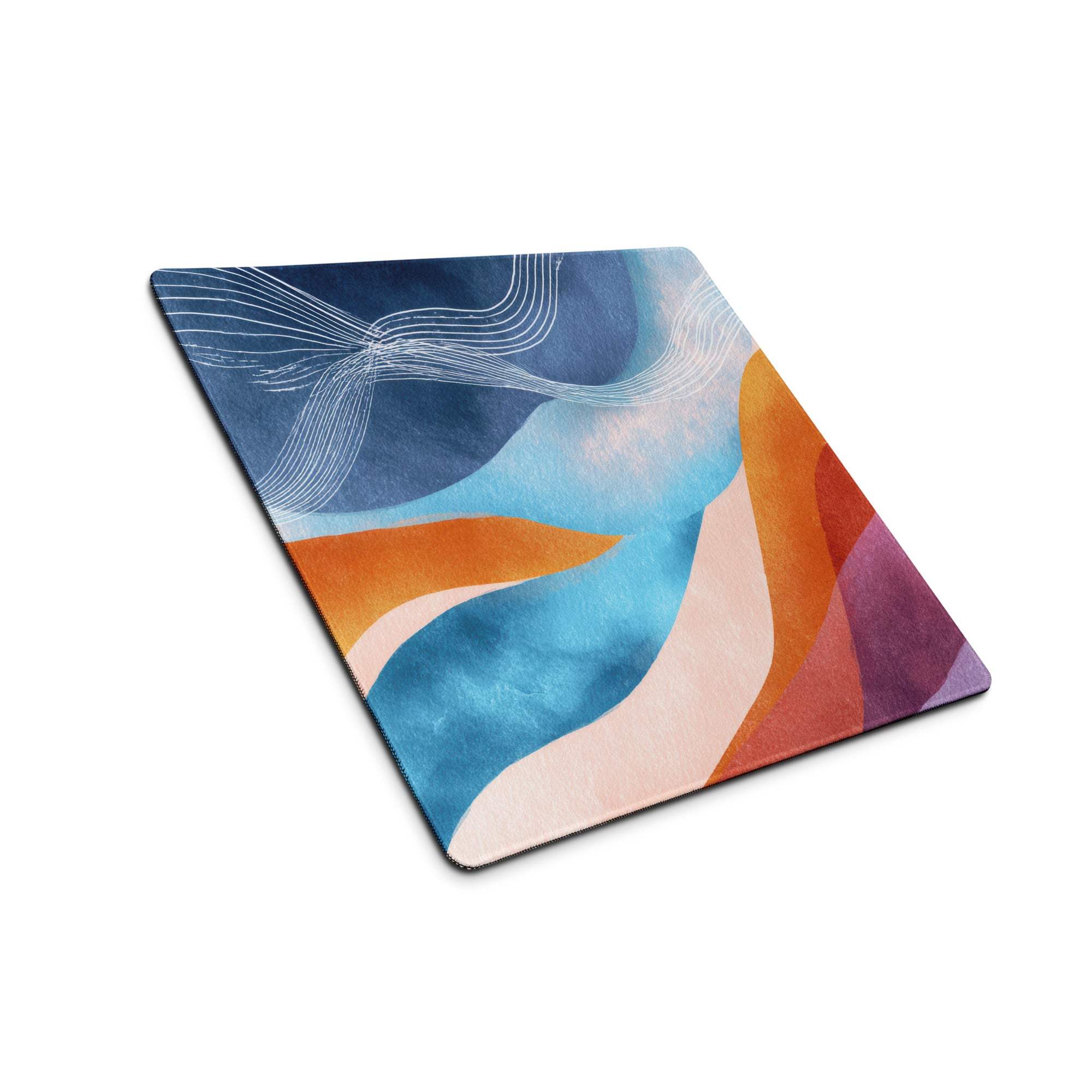 Vibrant abstract waves large gaming mouse pad with blue orange purple swirls