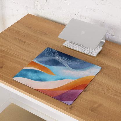 Vibrant abstract waves gaming mouse pad, large non-slip base, stitched edges