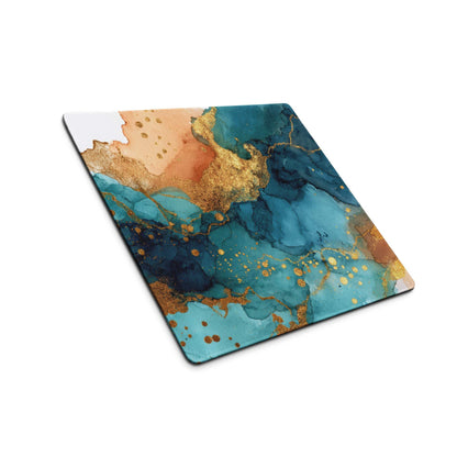 Elegant teal gold marble square glass coaster mouse pad