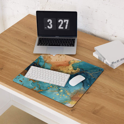 Elegant teal gold marble large gaming mouse pad with non-slip backing