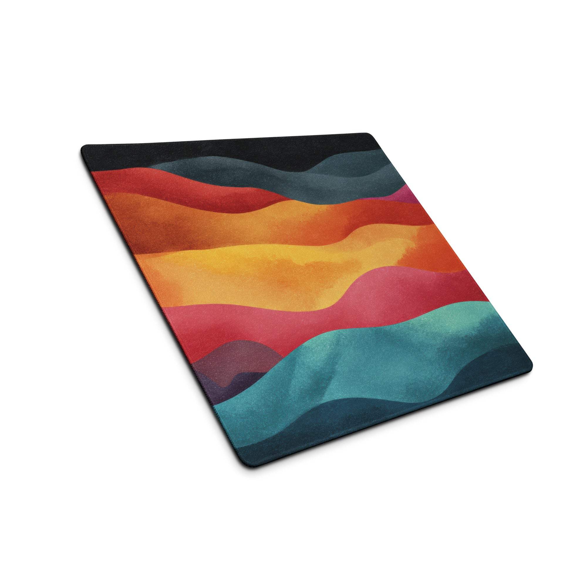 Vibrant abstract waves gaming mouse pad with orange red teal blue design