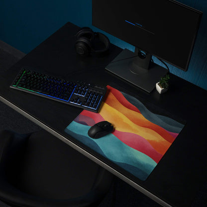 Vibrant wavy rainbow gaming mouse pad large non-slip base teal orange pink