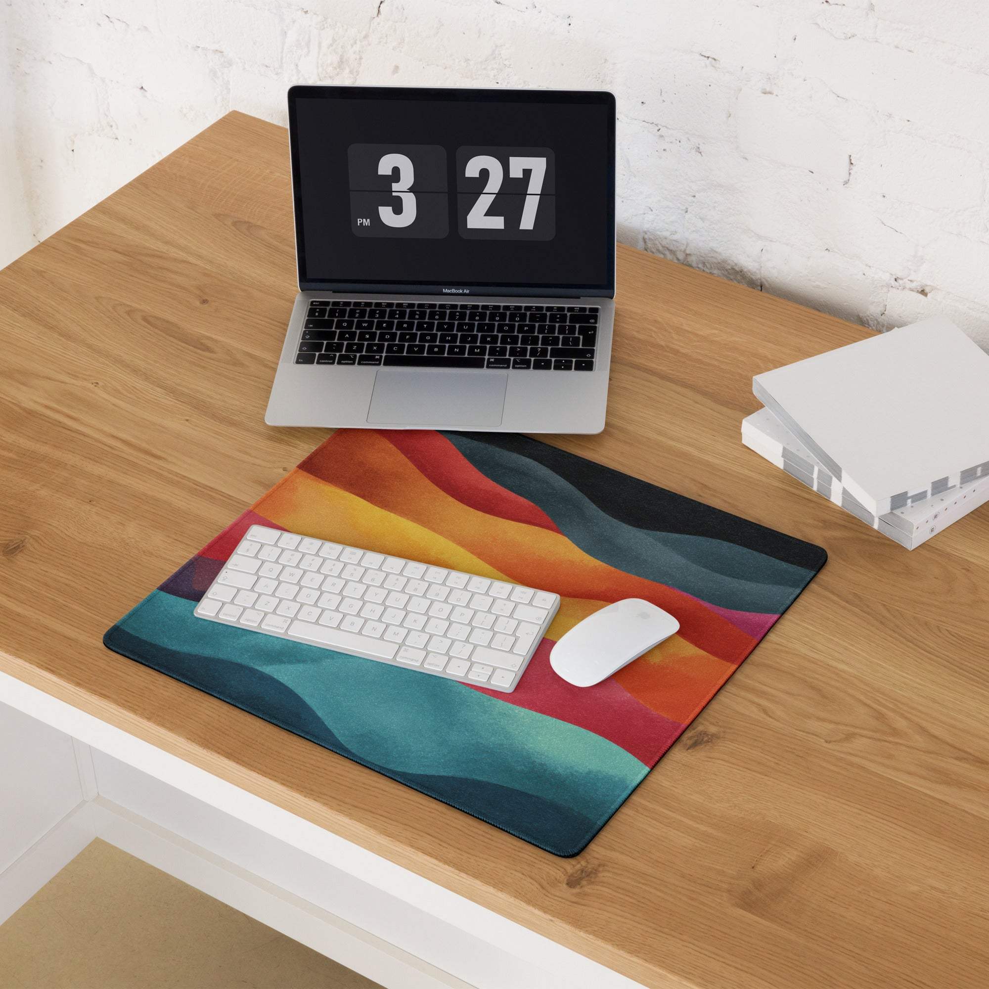 Vibrant abstract waves gaming mouse pad, large non-slip base, durable stitching