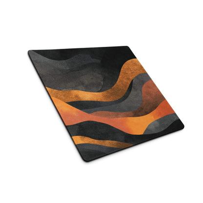 Abstract wave fiery orange black gaming mousepad with non-slip backing