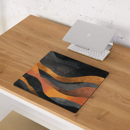 Abstract wave fiery orange black gaming mousepad with non-slip backing