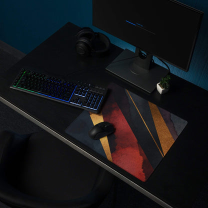 Large premium dark gold striped gaming mouse pad with non-slip base