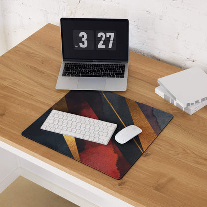 Large premium dark gold striped gaming mouse pad, black red gold textured design