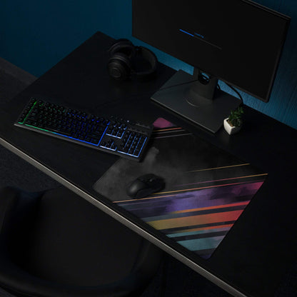 Vibrant diagonal stripe purple orange teal gaming mouse pad non-slip base