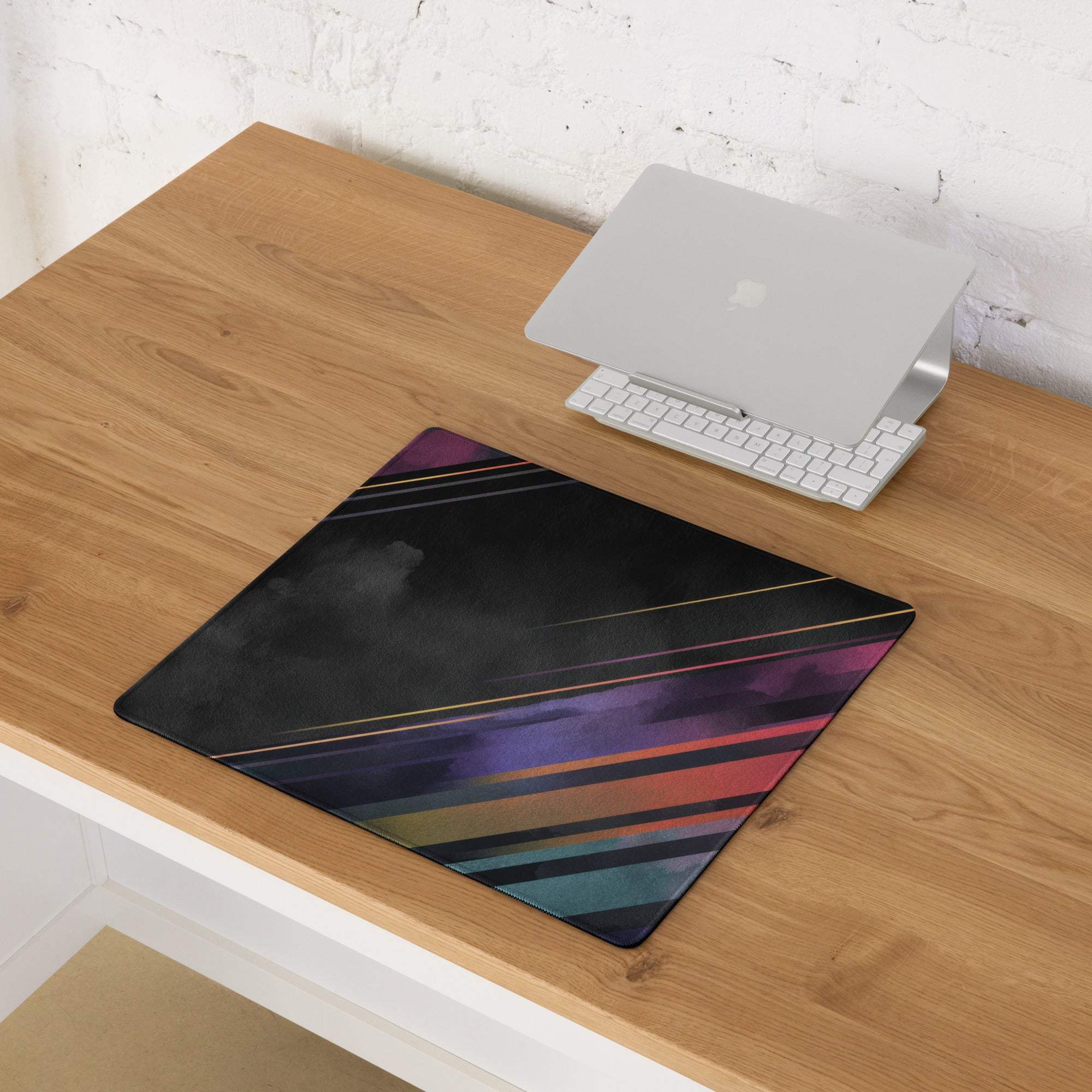 Vibrant diagonal stripe black purple multicolor gaming mouse pad with non-slip base