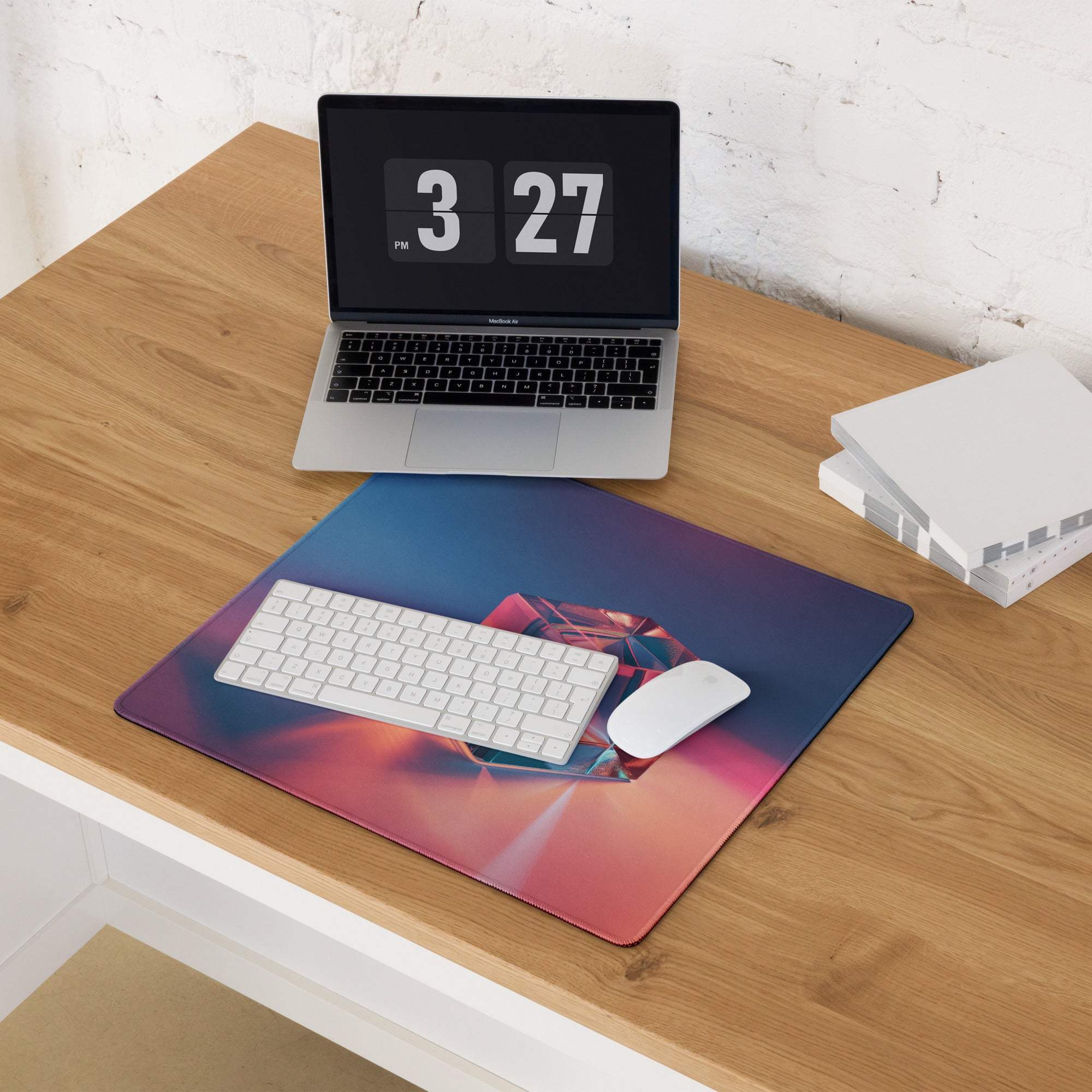 Vibrant neon gradient gaming mouse pad, large with non-slip base and stitching