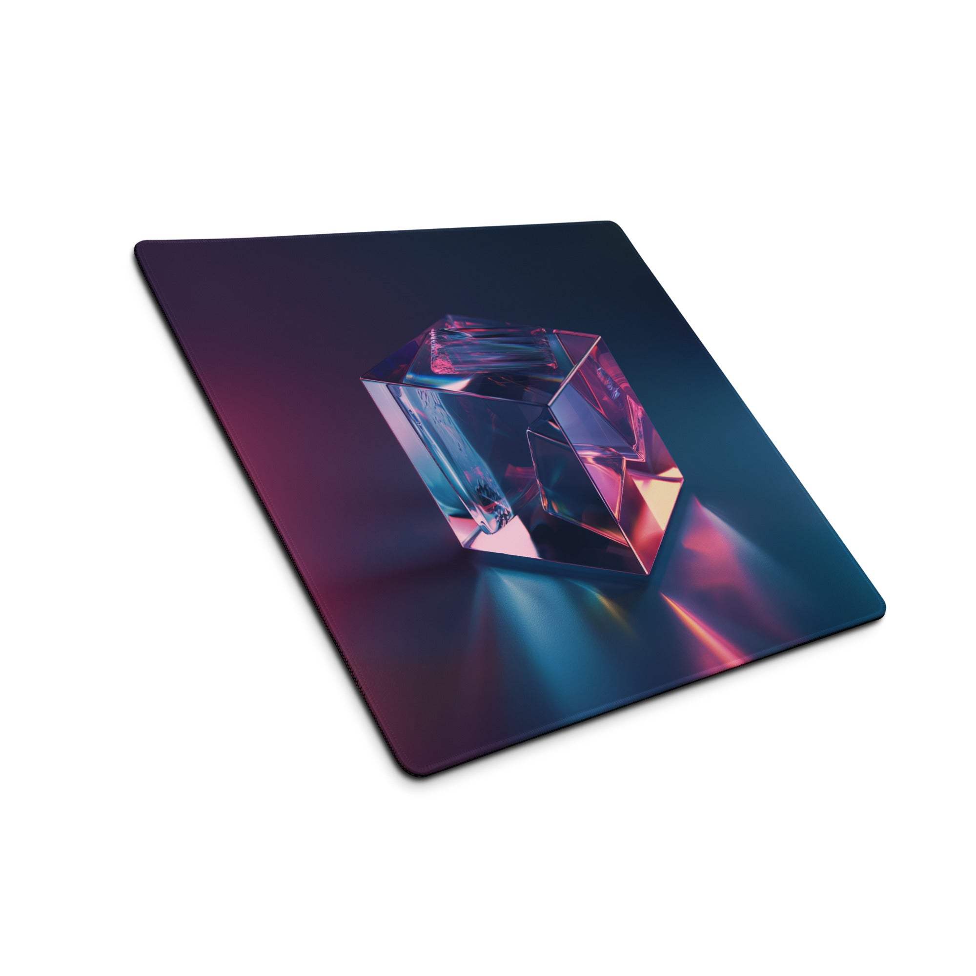 Large neon gradient gaming mouse pad with iridescent crystal design