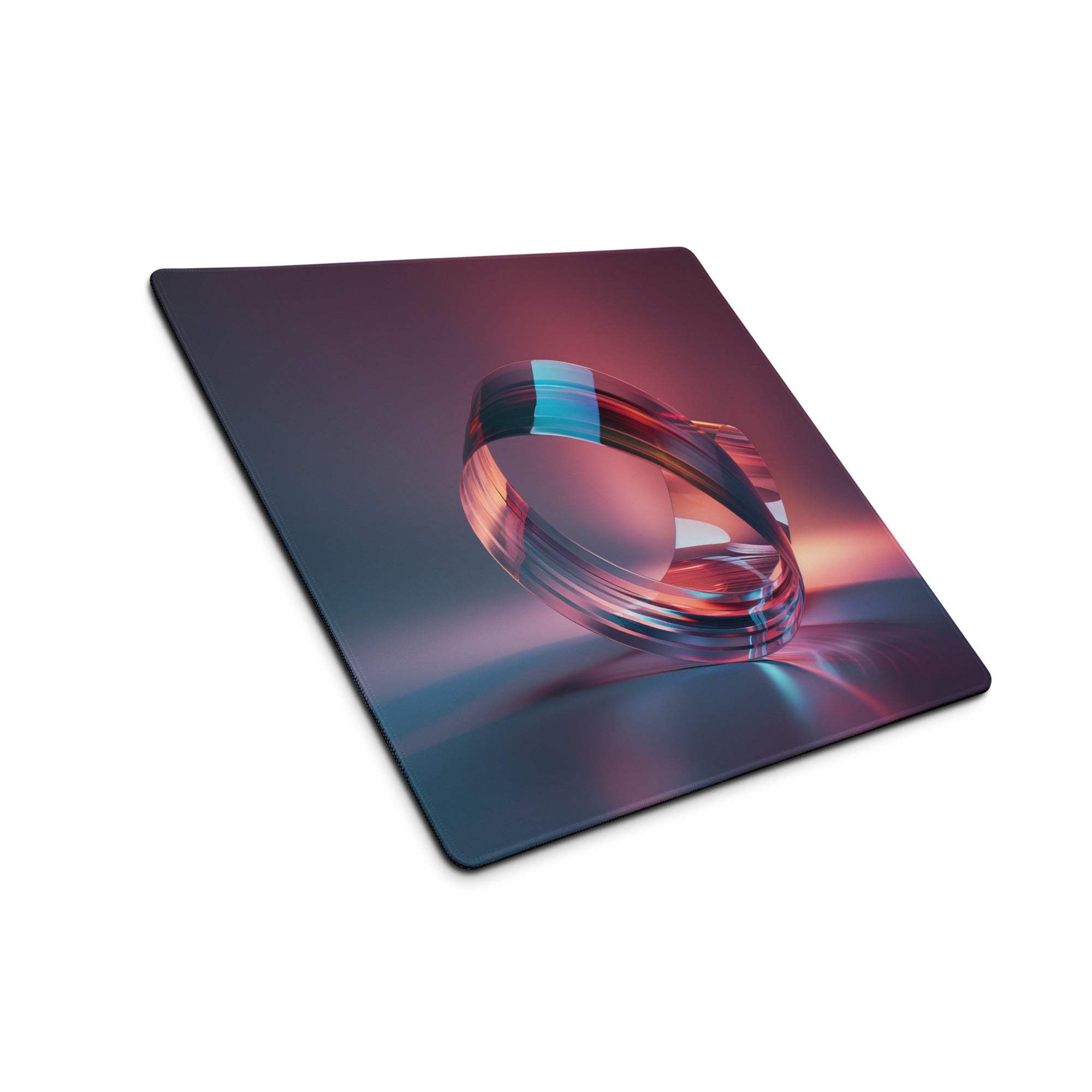 Vibrant ring abstract large gaming mouse pad with neon iridescent glass print