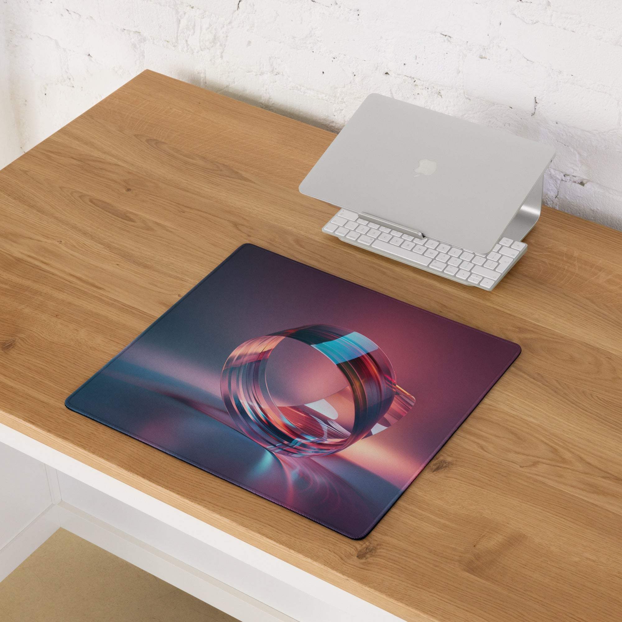 Vibrant ring abstract large gaming mouse pad with neon glossy design
