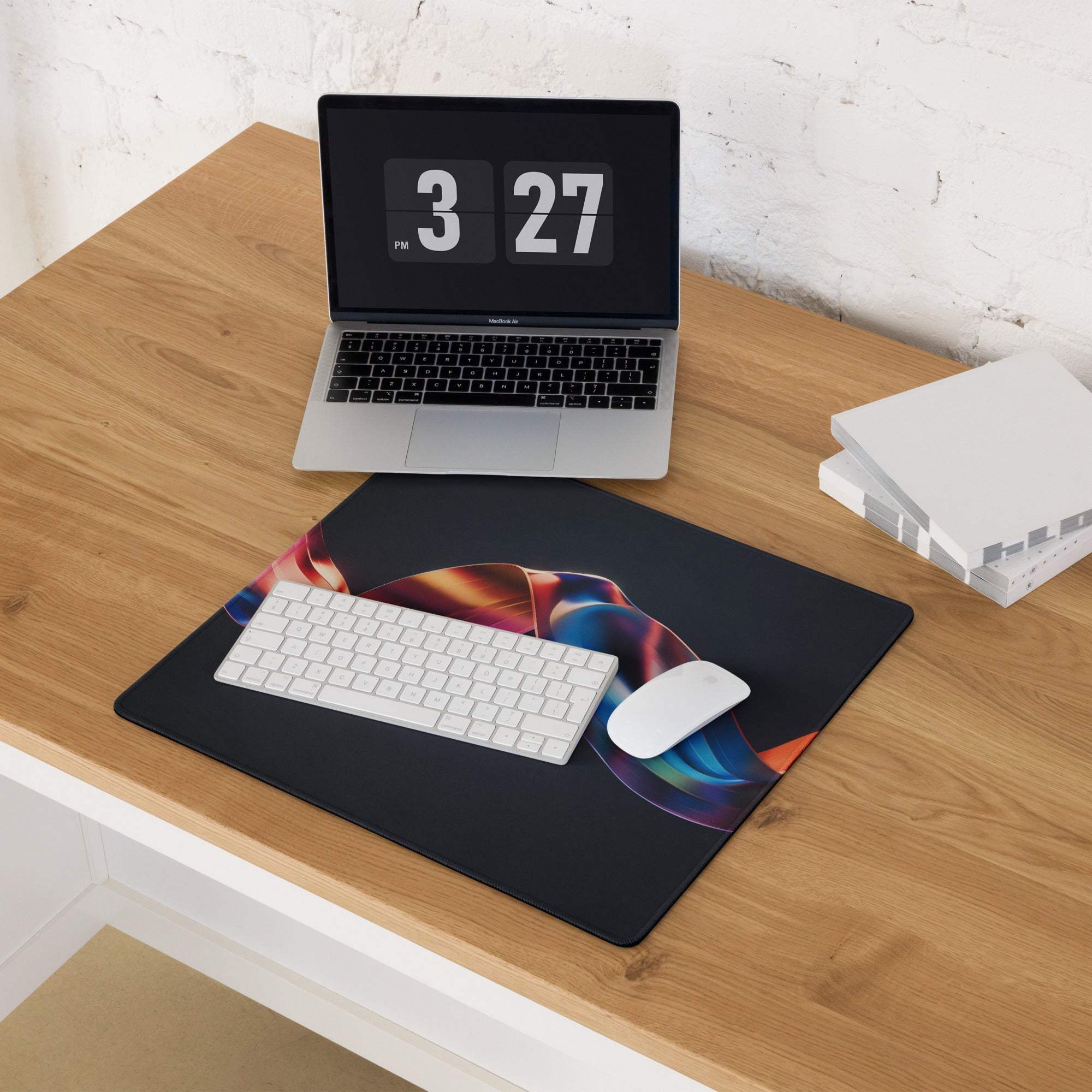 Premium dark colorful ribbon gaming mouse pad with vibrant swirls