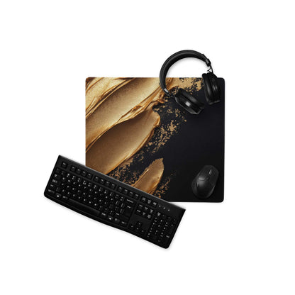 Premium large gaming mouse pad with bold gold splatter on black non-slip base
