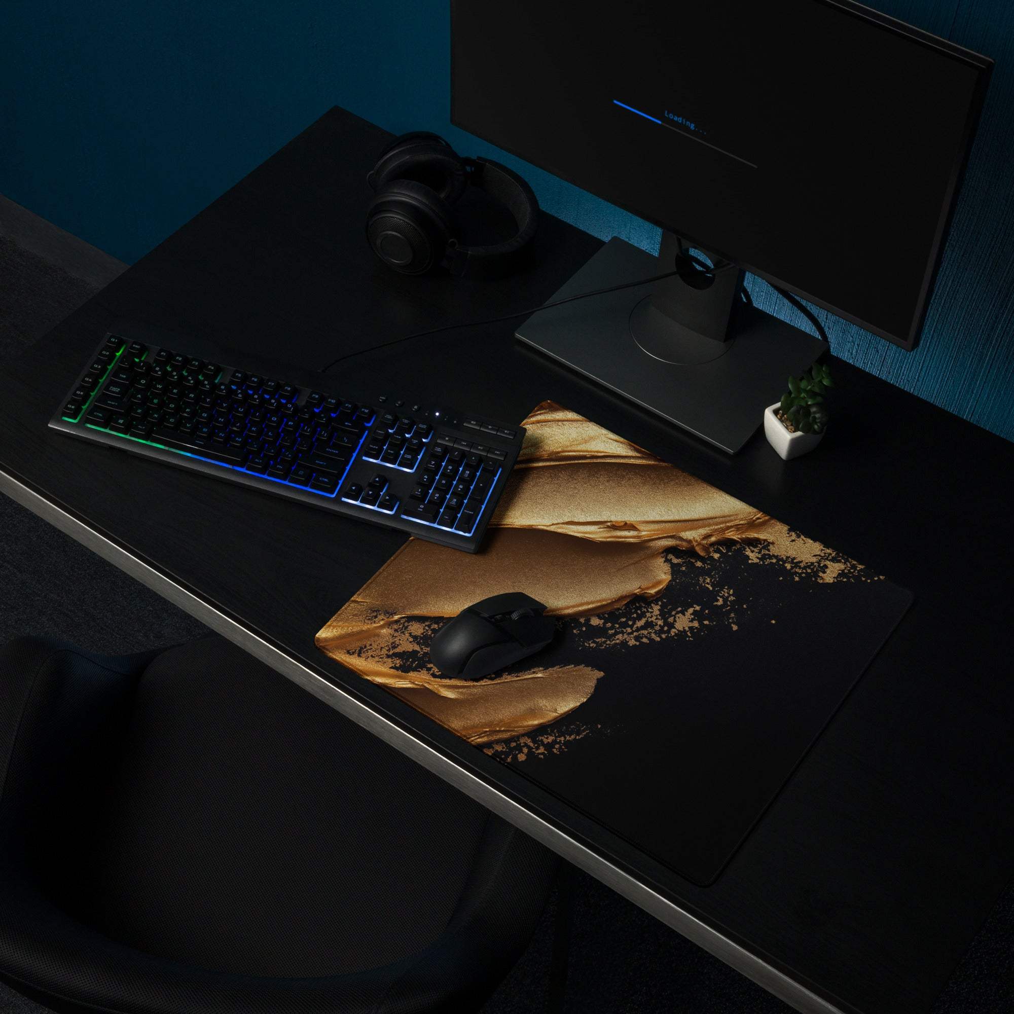 Premium large gaming mouse pad black and gold textured design with non-slip base