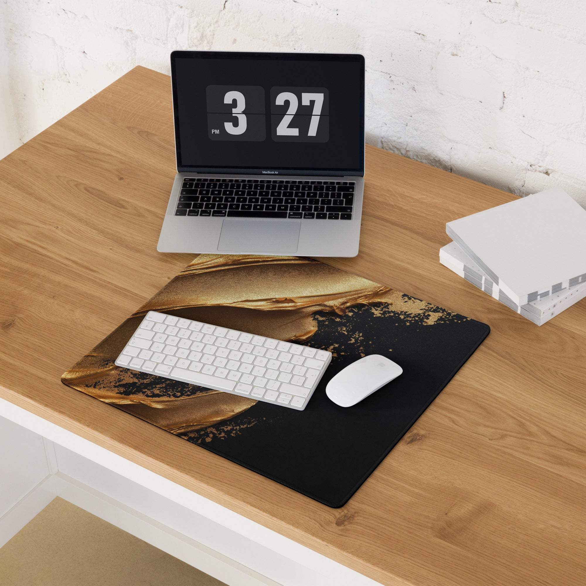 Premium large black gold marble gaming mousepad with non-slip base