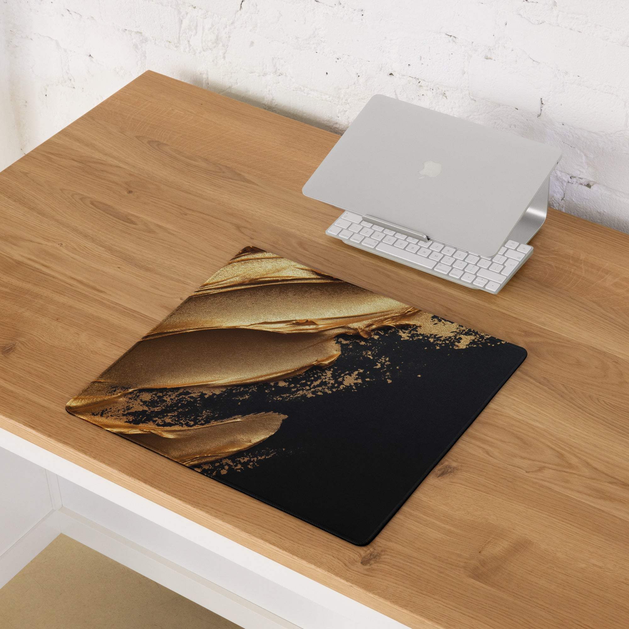 Premium large black gold gaming mouse pad with abstract brushstrokes