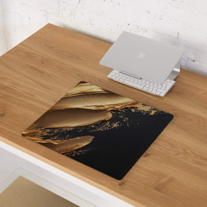 Premium large black gold gaming mouse pad with abstract brushstrokes